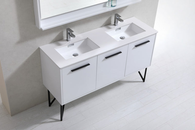 Kube Bath KB60DGW Bosco 60" High Gloss White Double Sink Bathroom Vanity with White Countertop - view 4