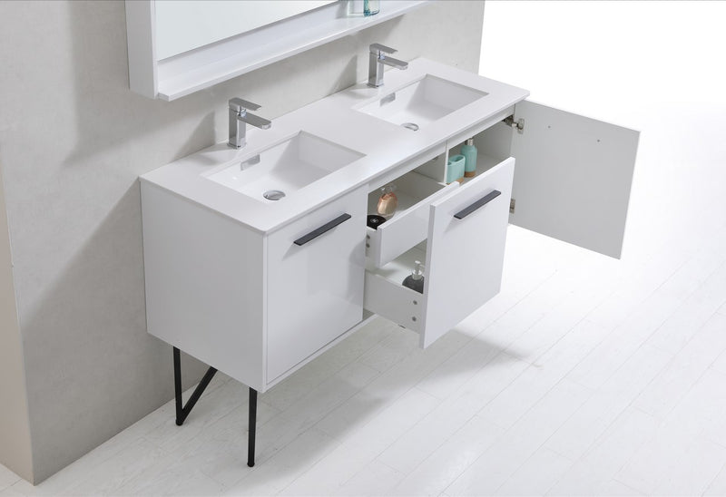 Kube Bath KB60DGW Bosco 60" High Gloss White Double Sink Bathroom Vanity with White Countertop - view 5