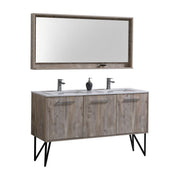 Kube Bath KB60DNW Bosco 60" Nature Wood Double Sink Bathroom Vanity with White Quartz Top