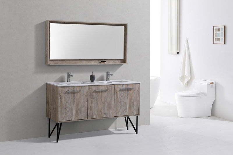 Kube Bath KB60DNW Bosco 60" Nature Wood Double Sink Bathroom Vanity with White Quartz Top - view 2