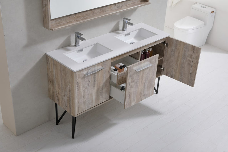 Kube Bath KB60DNW Bosco 60" Nature Wood Double Sink Bathroom Vanity with White Quartz Top - view 5