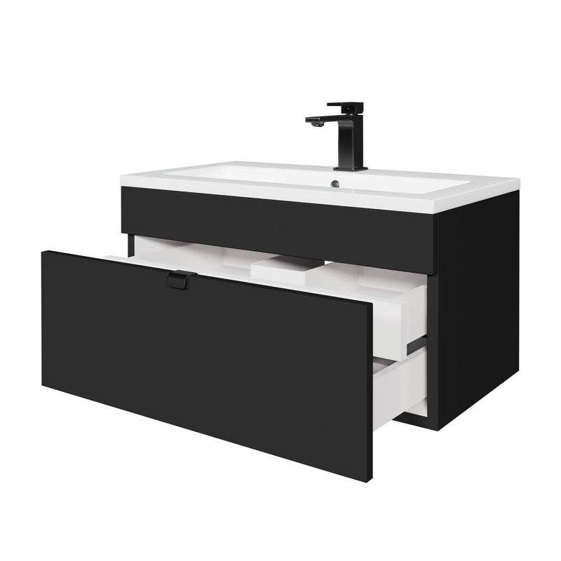 Cutler FV LF BLACK30 Loft 30" Wall Mount Single Sink Cultured Marble Top Bathroom Vanity - Black