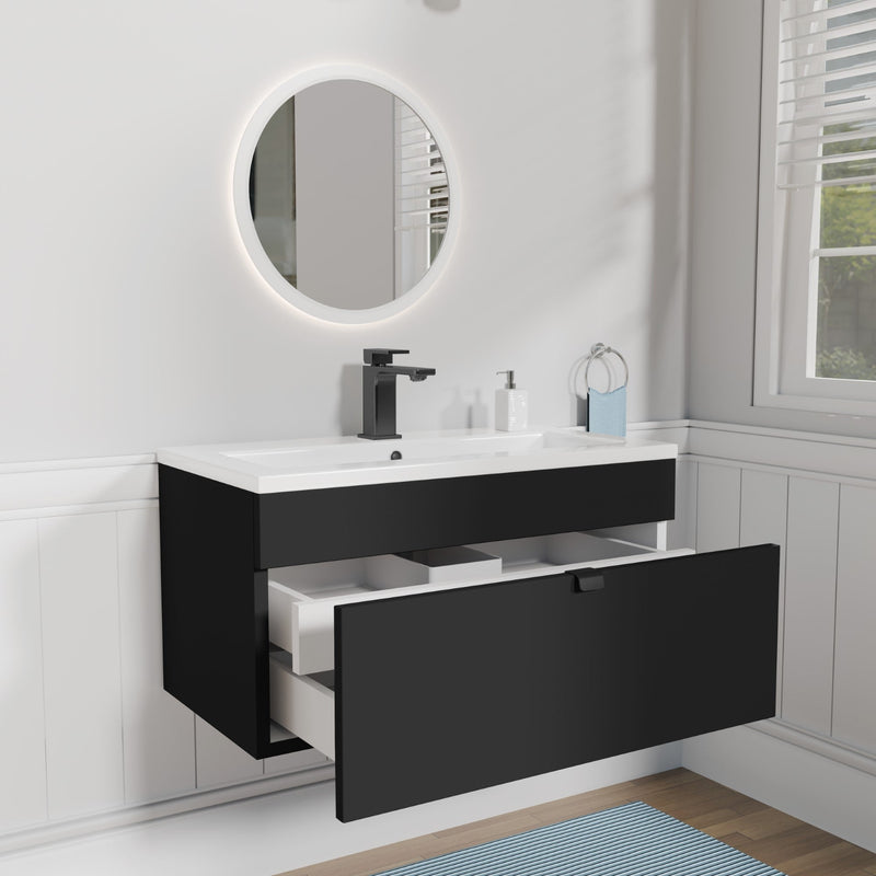 Cutler FV LF BLACK30 Loft 30" Wall Mount Single Sink Cultured Marble Top Bathroom Vanity - Black