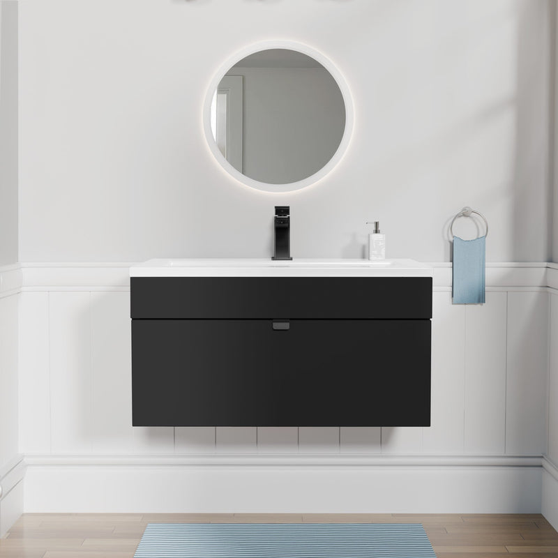Cutler FV LF BLACK30 Loft 30" Wall Mount Single Sink Cultured Marble Top Bathroom Vanity - Black