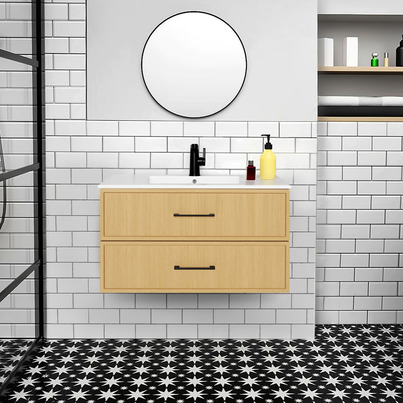 Cutler FV CAS NATURA36 Cassidy 36" Single Sink Wall Mount Cultured Marble Top Bathroom Vanity - Natura
