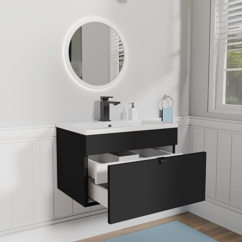 Cutler FV LF BLACK24 Loft 24" Wall Mount Single Sink Cultured Marble Top Bathroom Vanity - Black
