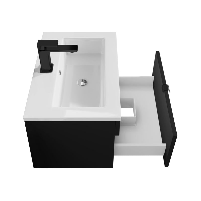 Cutler FV LF BLACK24 Loft 24" Wall Mount Single Sink Cultured Marble Top Bathroom Vanity - Black