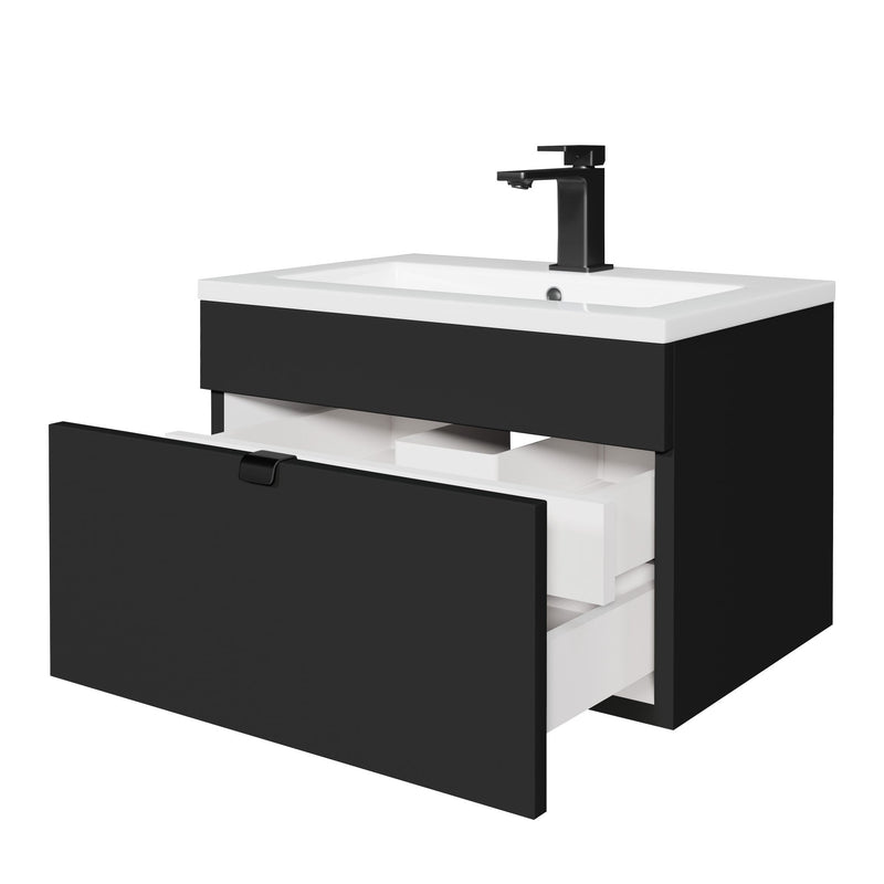 Cutler FV LF BLACK24 Loft 24" Wall Mount Single Sink Cultured Marble Top Bathroom Vanity - Black