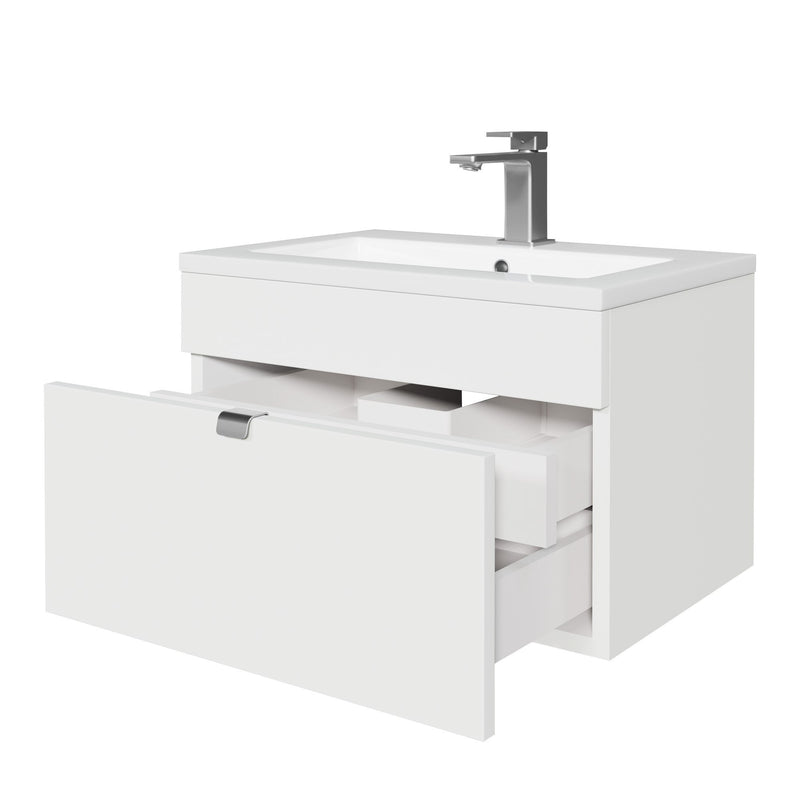 Cutler FV LF WHITE24 Loft 24" Wall Mount Single Sink Cultured Marble Top Bathroom Vanity - White