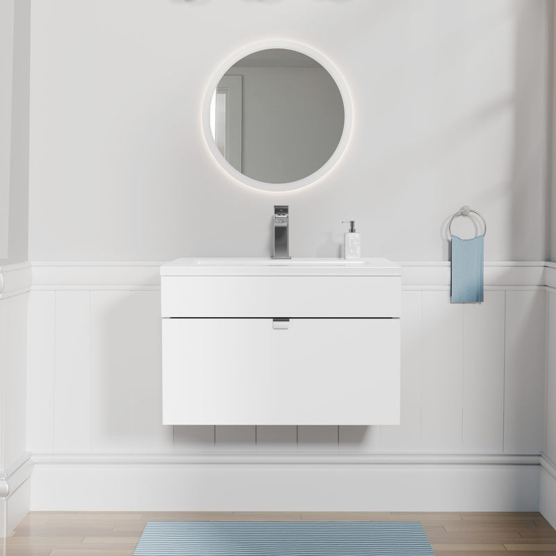 Cutler FV LF WHITE24 Loft 24" Wall Mount Single Sink Cultured Marble Top Bathroom Vanity - White