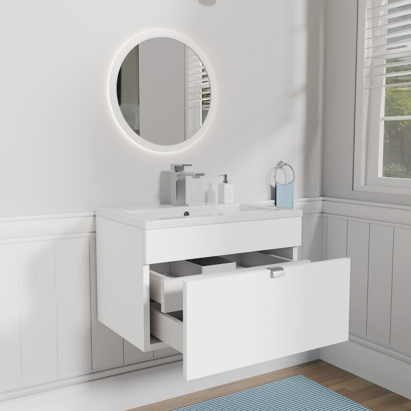 Cutler FV LF WHITE24 Loft 24" Wall Mount Single Sink Cultured Marble Top Bathroom Vanity - White