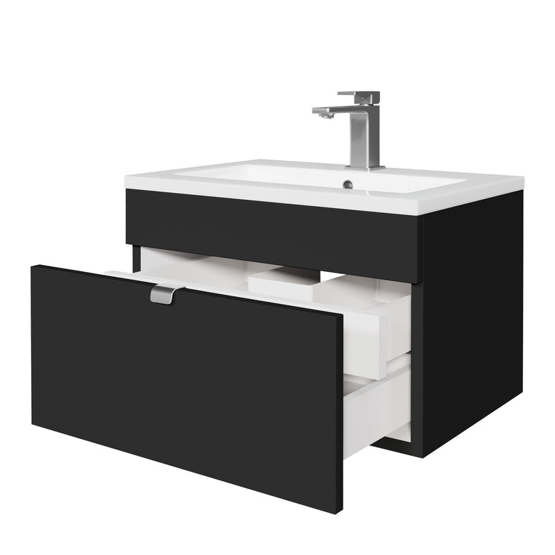 Cutler FV LF BLACK24 Loft 24" Wall Mount Single Sink Cultured Marble Top Bathroom Vanity - Black
