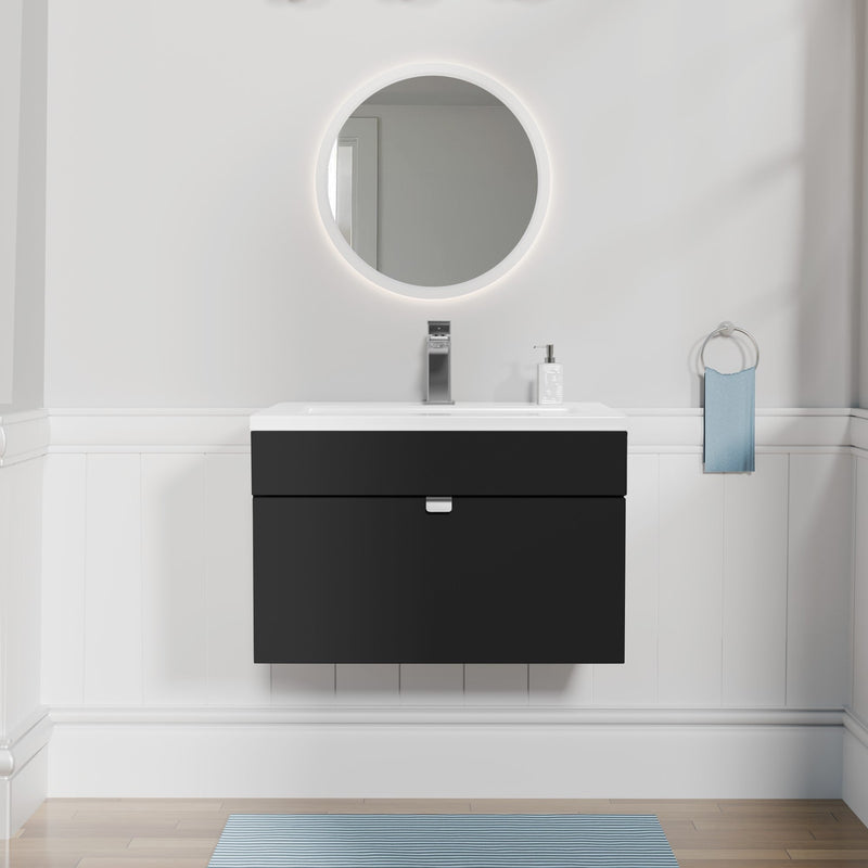 Cutler FV LF BLACK24 Loft 24" Wall Mount Single Sink Cultured Marble Top Bathroom Vanity - Black