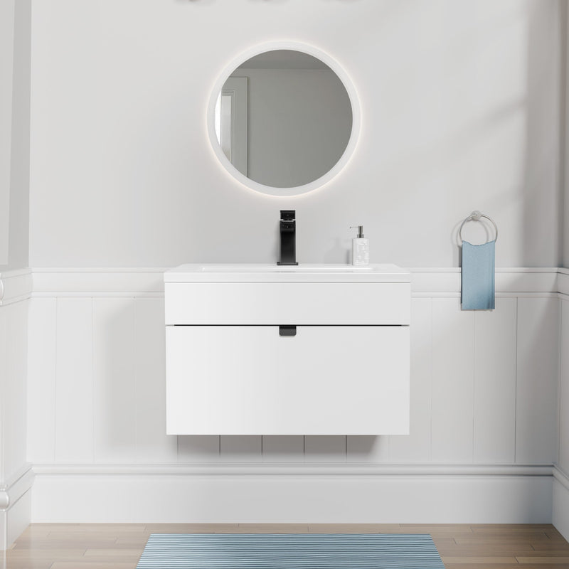 Cutler FV LF WHITE24 Loft 24" Wall Mount Single Sink Cultured Marble Top Bathroom Vanity - White