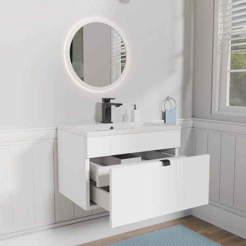 Cutler FV LF WHITE24 Loft 24" Wall Mount Single Sink Cultured Marble Top Bathroom Vanity - White
