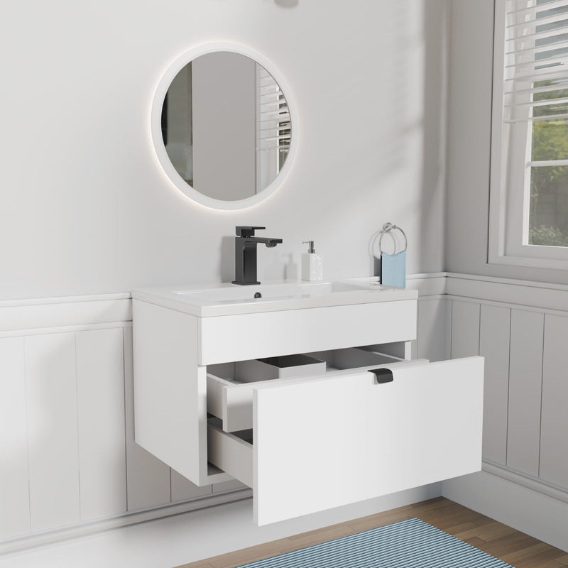 Cutler FV LF WHITE24 Loft 24" Wall Mount Single Sink Cultured Marble Top Bathroom Vanity - White