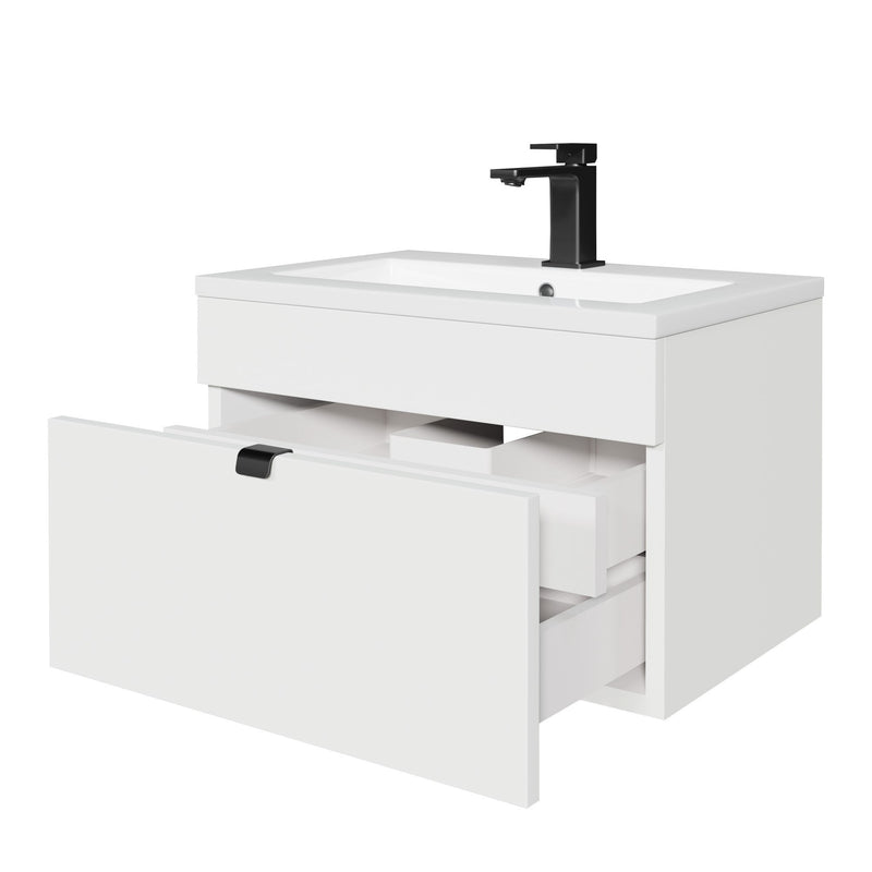 Cutler FV LF WHITE24 Loft 24" Wall Mount Single Sink Cultured Marble Top Bathroom Vanity - White
