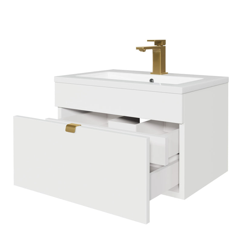 Cutler FV LF WHITE24 Loft 24" Wall Mount Single Sink Cultured Marble Top Bathroom Vanity - White