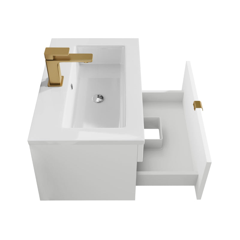 Cutler FV LF WHITE24 Loft 24" Wall Mount Single Sink Cultured Marble Top Bathroom Vanity - White
