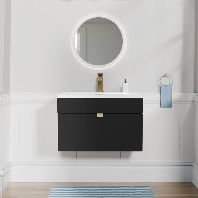 Cutler FV LF BLACK24 Loft 24" Wall Mount Single Sink Cultured Marble Top Bathroom Vanity - Black