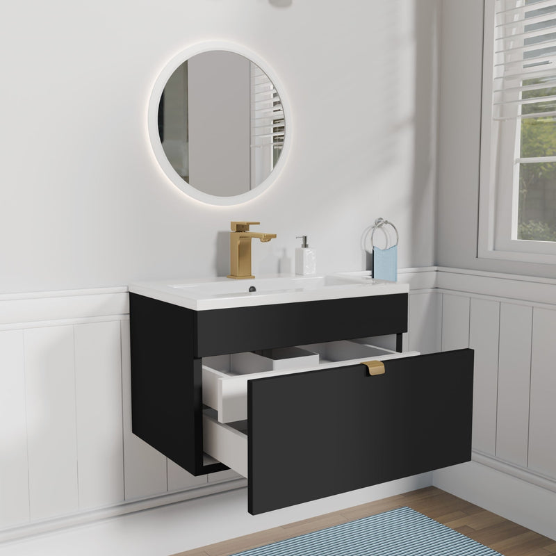 Cutler FV LF BLACK24 Loft 24" Wall Mount Single Sink Cultured Marble Top Bathroom Vanity - Black