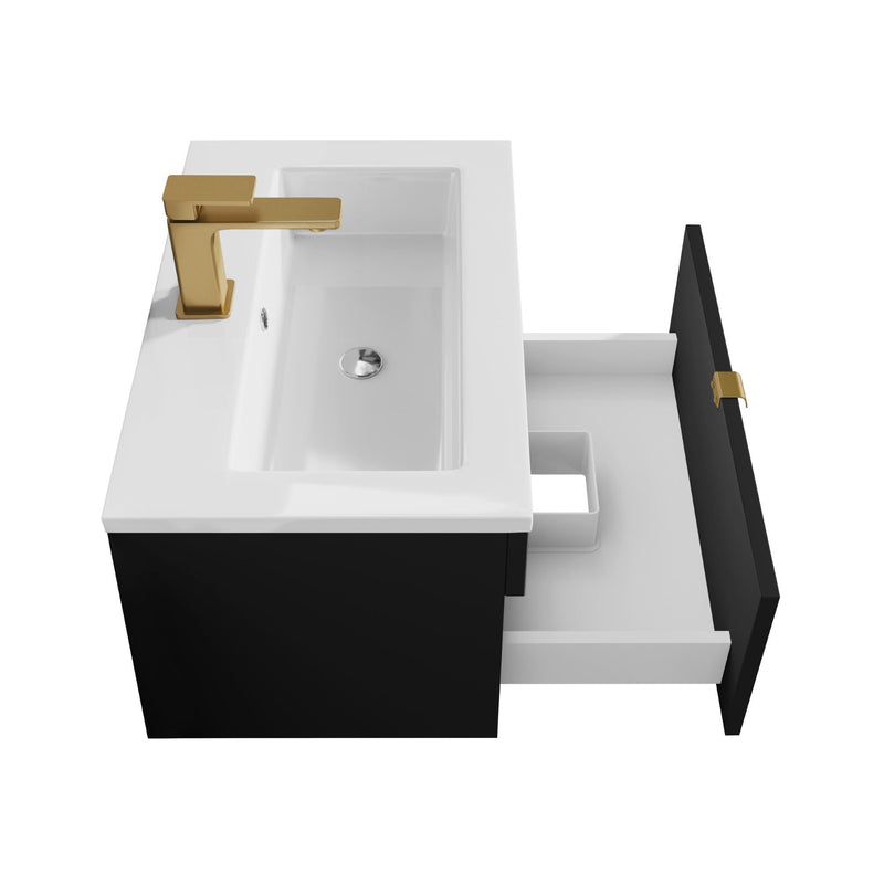 Cutler FV LF BLACK24 Loft 24" Wall Mount Single Sink Cultured Marble Top Bathroom Vanity - Black