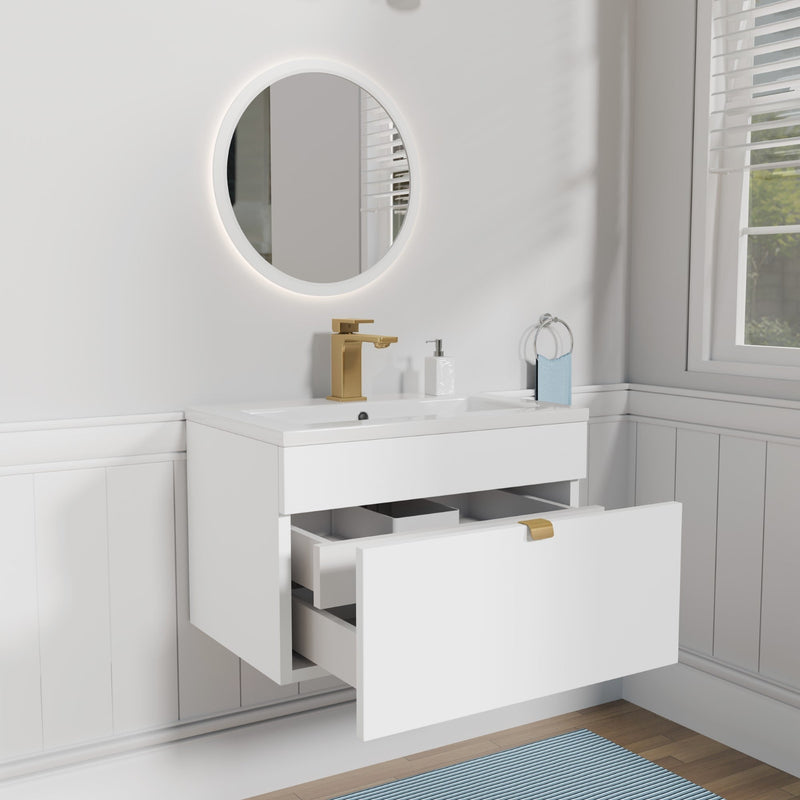 Cutler FV LF WHITE24 Loft 24" Wall Mount Single Sink Cultured Marble Top Bathroom Vanity - White
