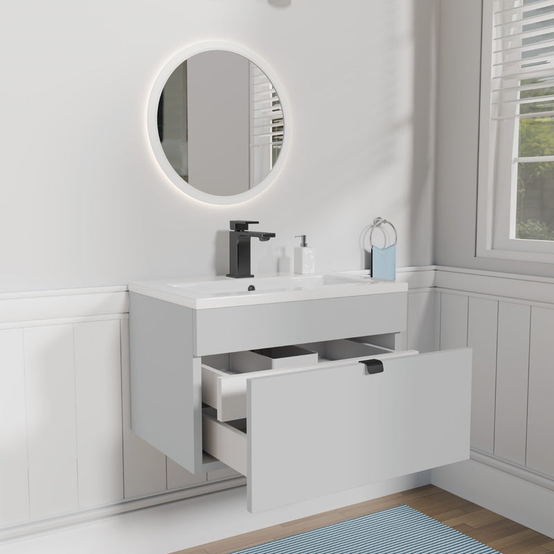 Cutler FV LF CGREY24 Loft 24" Wall Mount Single Sink Cultured Marble Top Bathroom Vanity - Canadian Grey