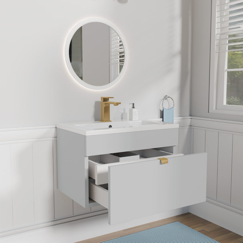 Cutler FV LF CGREY24 Loft 24" Wall Mount Single Sink Cultured Marble Top Bathroom Vanity - Canadian Grey