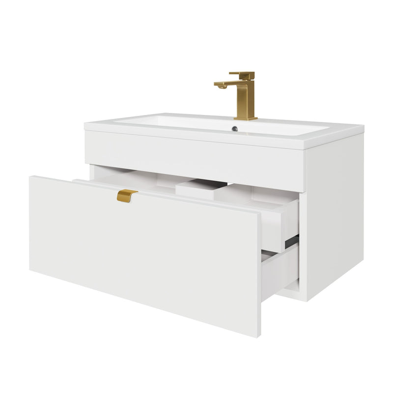 Cutler FV LF WHITE30 Loft 30" Wall Mount Single Sink Cultured Marble Top Bathroom Vanity - White
