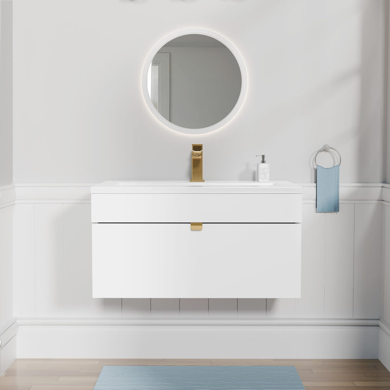 Cutler FV LF WHITE30 Loft 30" Wall Mount Single Sink Cultured Marble Top Bathroom Vanity - White