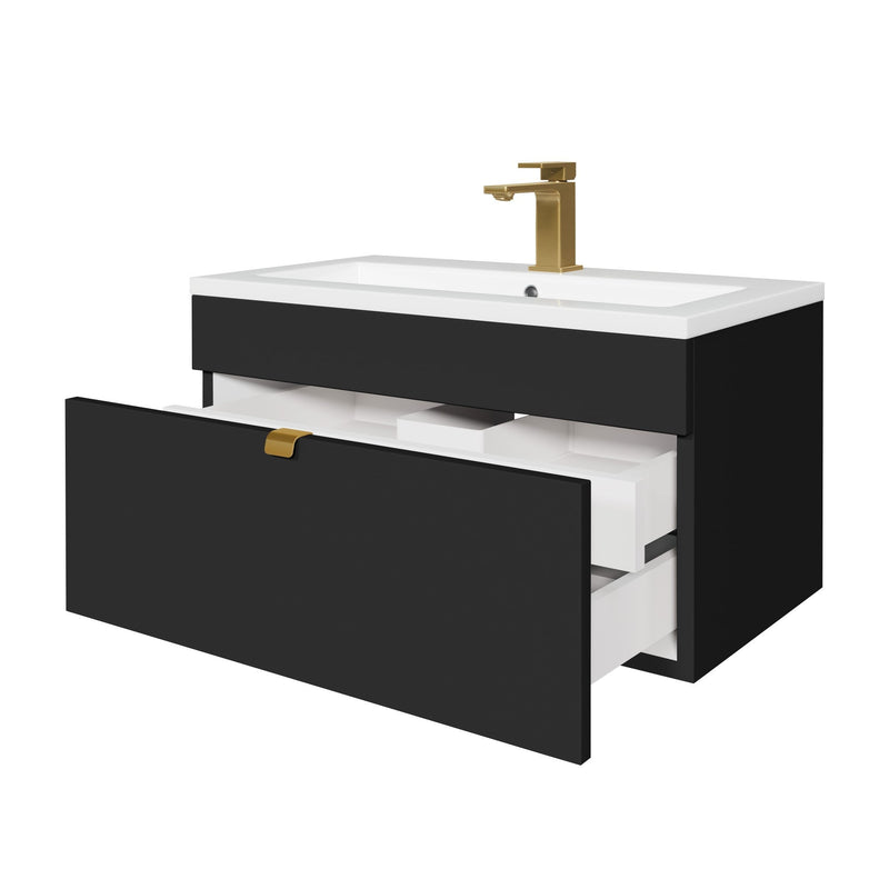 Cutler FV LF BLACK30 Loft 30" Wall Mount Single Sink Cultured Marble Top Bathroom Vanity - Black