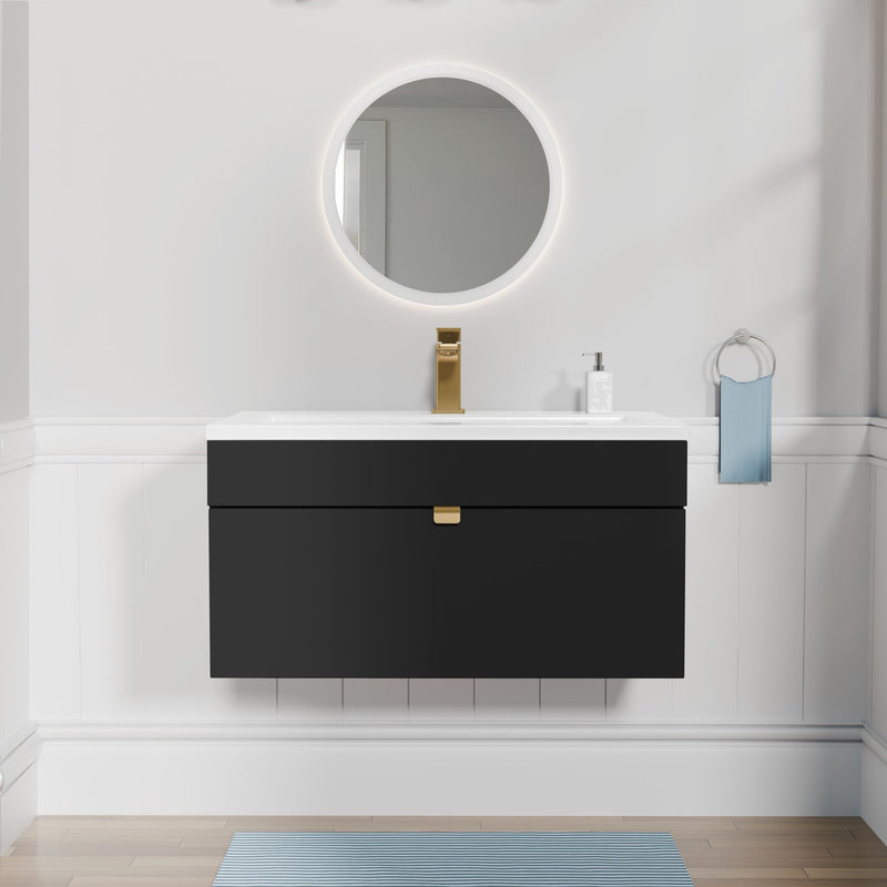 Cutler FV LF BLACK30 Loft 30" Wall Mount Single Sink Cultured Marble Top Bathroom Vanity - Black