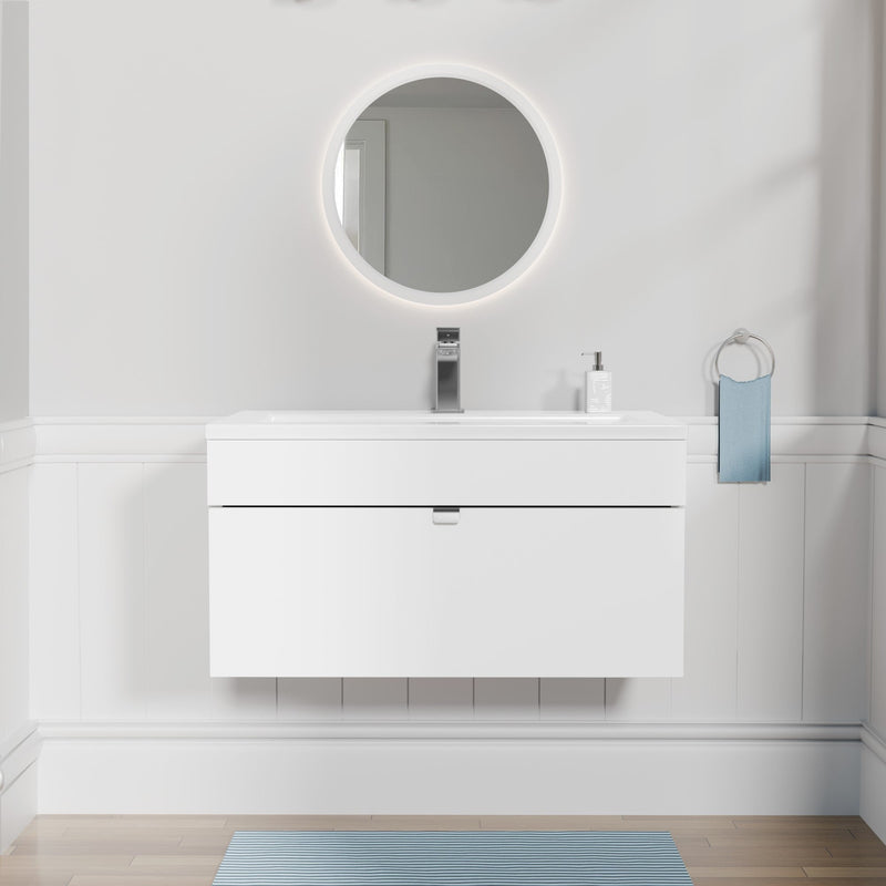 Cutler FV LF WHITE30 Loft 30" Wall Mount Single Sink Cultured Marble Top Bathroom Vanity - White