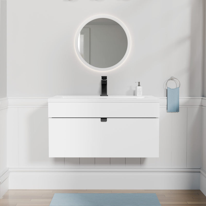 Cutler FV LF WHITE30 Loft 30" Wall Mount Single Sink Cultured Marble Top Bathroom Vanity - White