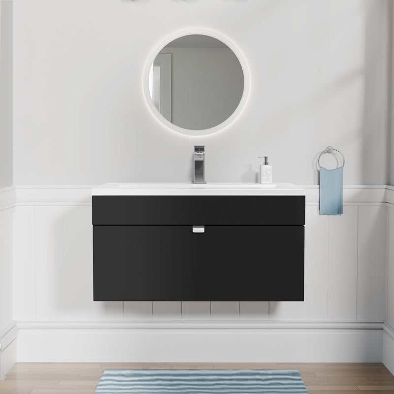 Cutler FV LF BLACK30 Loft 30" Wall Mount Single Sink Cultured Marble Top Bathroom Vanity - Black