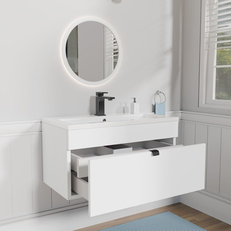 Cutler FV LF WHITE30 Loft 30" Wall Mount Single Sink Cultured Marble Top Bathroom Vanity - White
