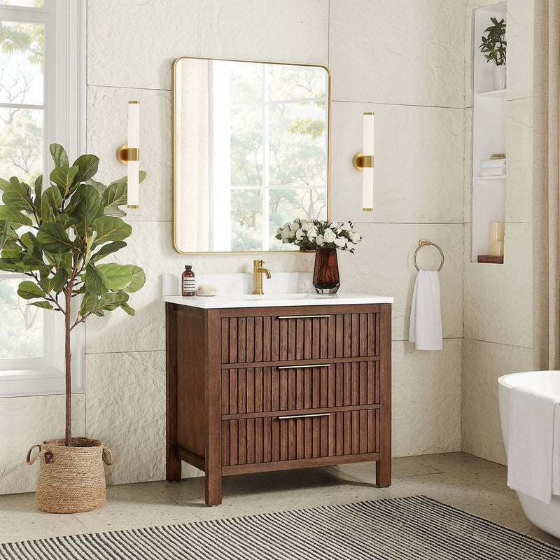 Vinnova 704236-AD-GW Shenzhen 36" Single Sink Bath Vanity in Aged Dark Brown Oak