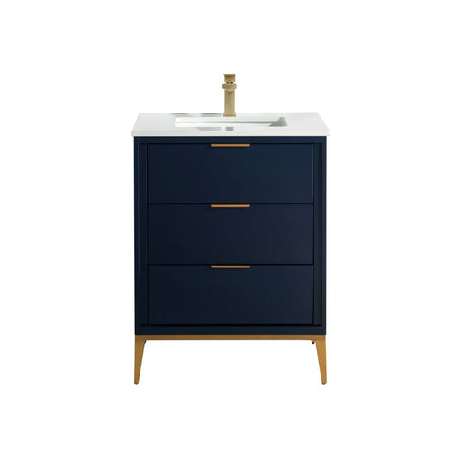 Kube Bath KD9924-BLUE Divani 24" Blue Free Standing Single Sink Bathroom Vanity with White Quartz Top