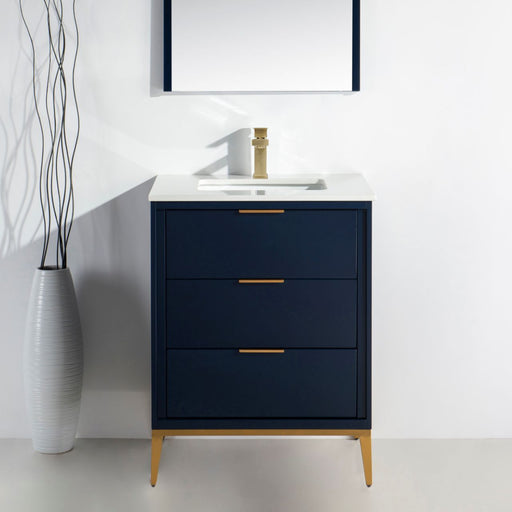 Kube Bath KD9924-BLUE Divani 24" Blue Free Standing Single Sink Bathroom Vanity with White Quartz Top - view 2