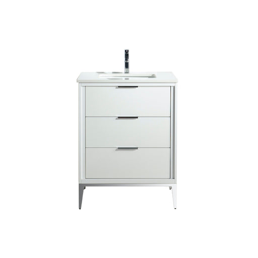 Kube Bath KD9924-GW Divani 24" Gloss White Free Standing Single Sink Bathroom Vanity with White Quartz Top