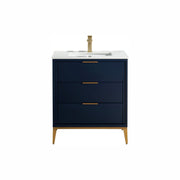 Kube Bath KD9930-BLUE Divani 30" Blue Free Standing Single Sink Bathroom Vanity with White Quartz Top
