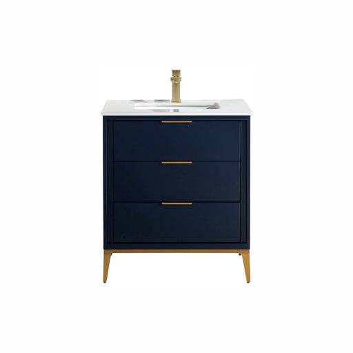 Kube Bath KD9930-BLUE Divani 30" Blue Free Standing Single Sink Bathroom Vanity with White Quartz Top