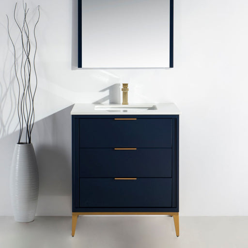 Kube Bath KD9930-BLUE Divani 30" Blue Free Standing Single Sink Bathroom Vanity with White Quartz Top - view 2