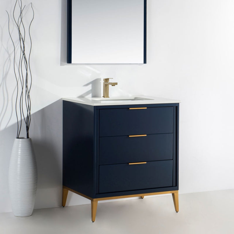 Kube Bath KD9930-BLUE Divani 30" Blue Free Standing Single Sink Bathroom Vanity with White Quartz Top - view 3