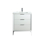Kube Bath KD9930-GW Divani 30" Gloss White Free Standing Single Sink Bathroom Vanity with White Quartz Top
