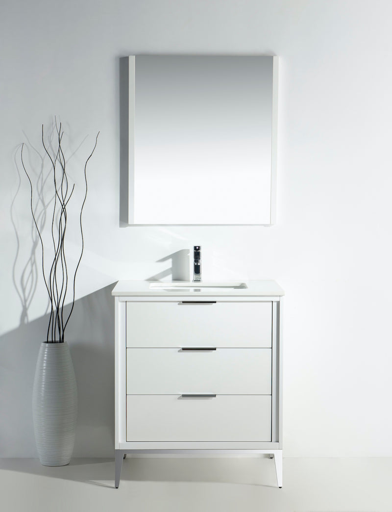 Kube Bath KD9930-GW Divani 30" Gloss White Free Standing Single Sink Bathroom Vanity with White Quartz Top - view 3