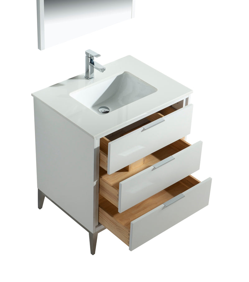 Kube Bath KD9930-GW Divani 30" Gloss White Free Standing Single Sink Bathroom Vanity with White Quartz Top - view 4