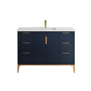 Kube Bath KD9948-BLUE Divani 48" Blue Free Standing Single Sink Bathroom Vanity with White Quartz Top