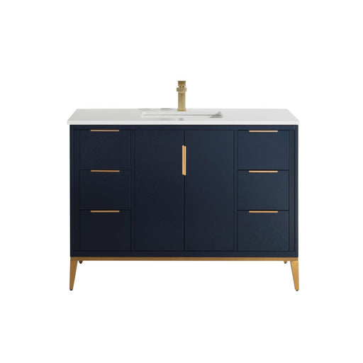 Kube Bath KD9948-BLUE Divani 48" Blue Free Standing Single Sink Bathroom Vanity with White Quartz Top